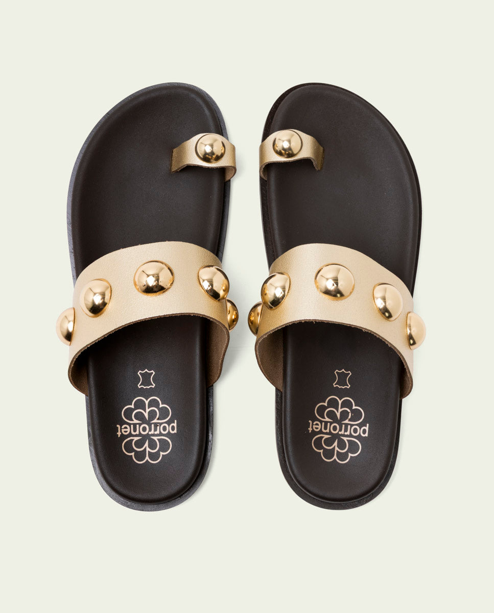 HADID GOLD STUDDED FLAT SANDAL