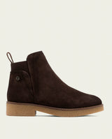 ISABEL MOKA LEATHER ANKLE BOOTS WITH ELASTIC PANELS