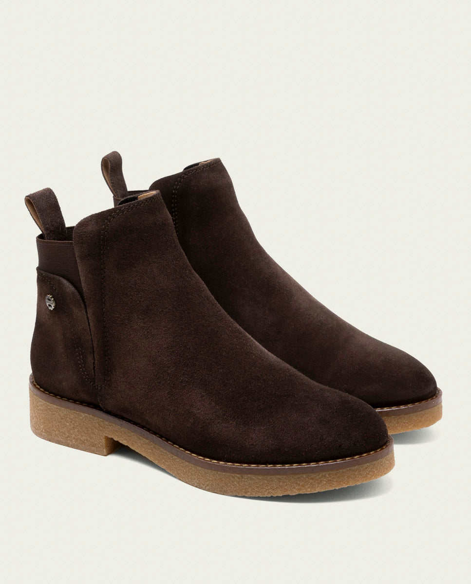 ISABEL MOKA LEATHER ANKLE BOOTS WITH ELASTIC PANELS