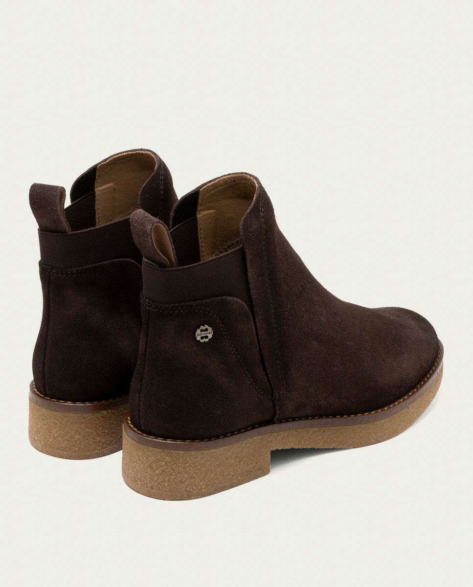 ISABEL MOKA LEATHER ANKLE BOOTS WITH ELASTIC PANELS