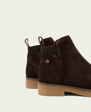 ISABEL MOKA LEATHER ANKLE BOOTS WITH ELASTIC PANELS