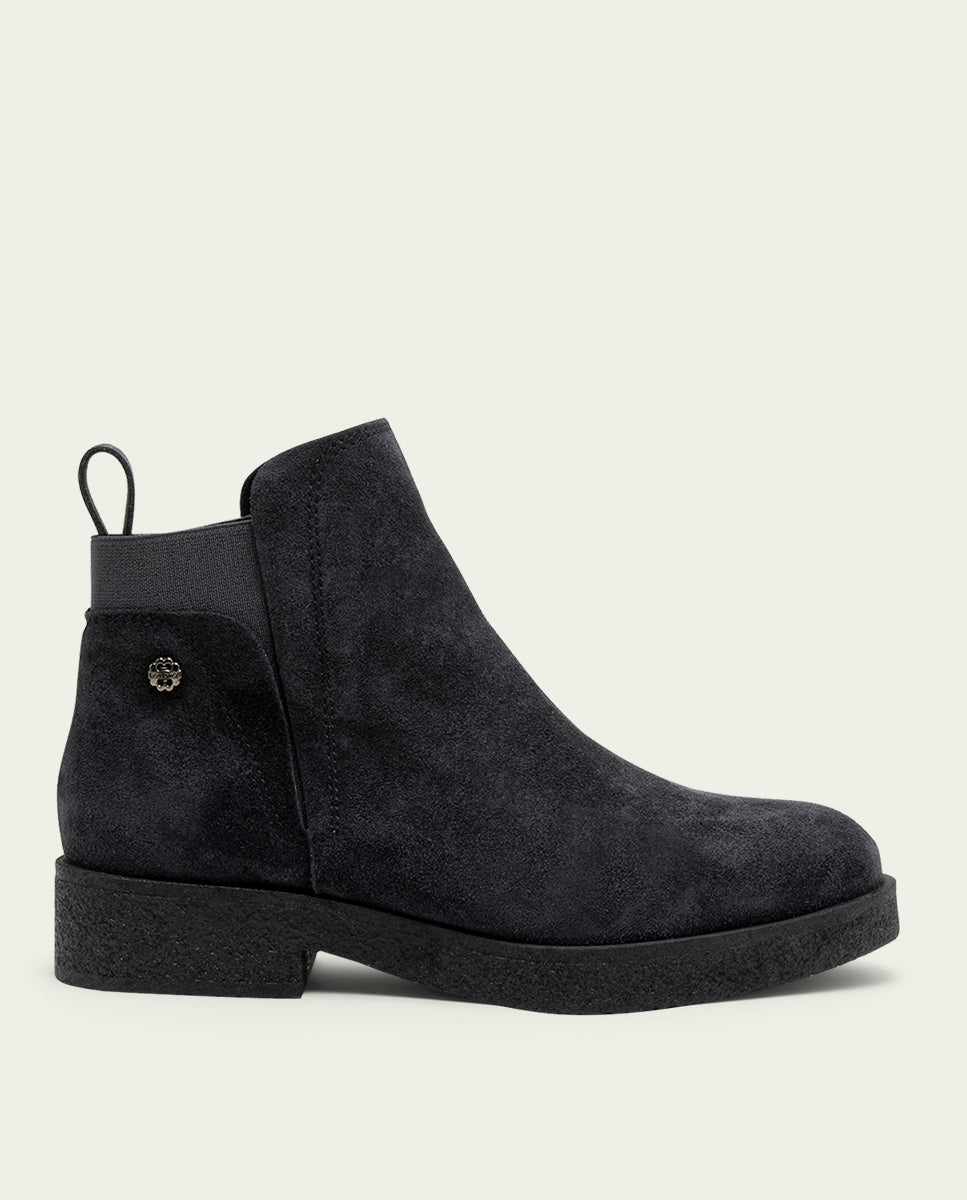 ISABEL CHARCOAL LEATHER ANKLE BOOTS WITH ELASTIC PANELS