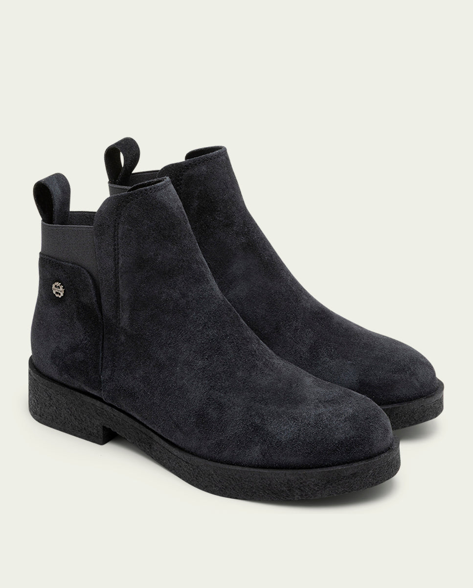 ISABEL CHARCOAL LEATHER ANKLE BOOTS WITH ELASTIC PANELS