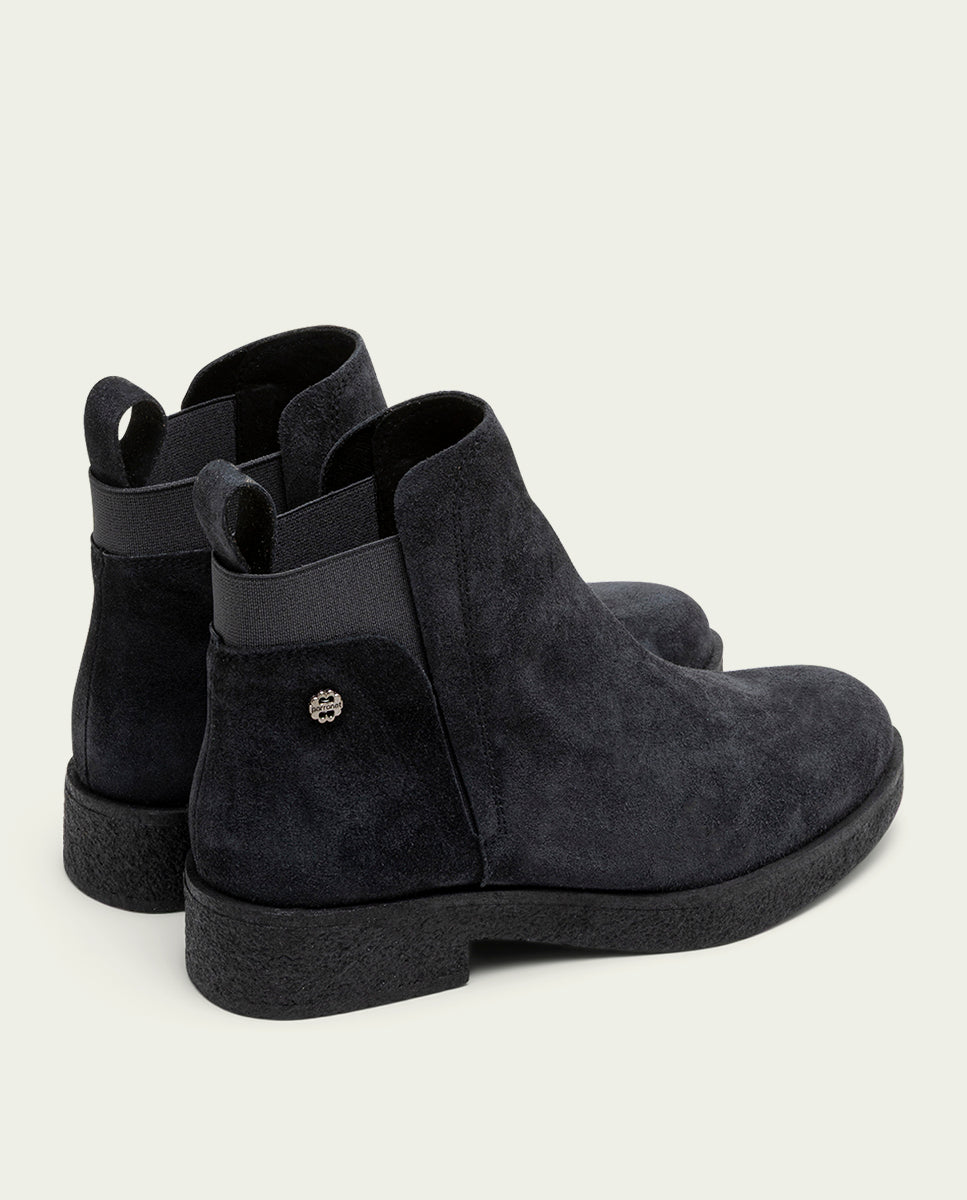 ISABEL CHARCOAL LEATHER ANKLE BOOTS WITH ELASTIC PANELS
