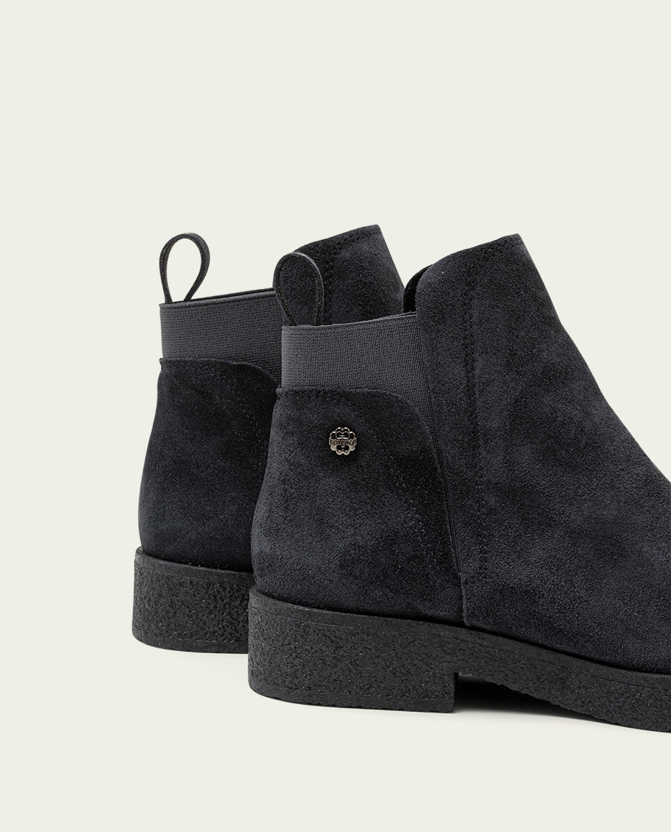 ISABEL CHARCOAL LEATHER ANKLE BOOTS WITH ELASTIC PANELS