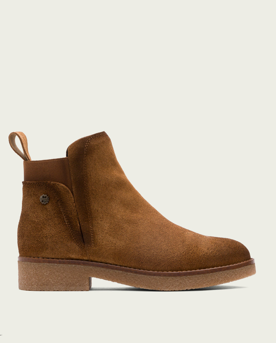 ISABEL LEATHER-COLORED ANKLE BOOTS WITH ELASTIC PANELS
