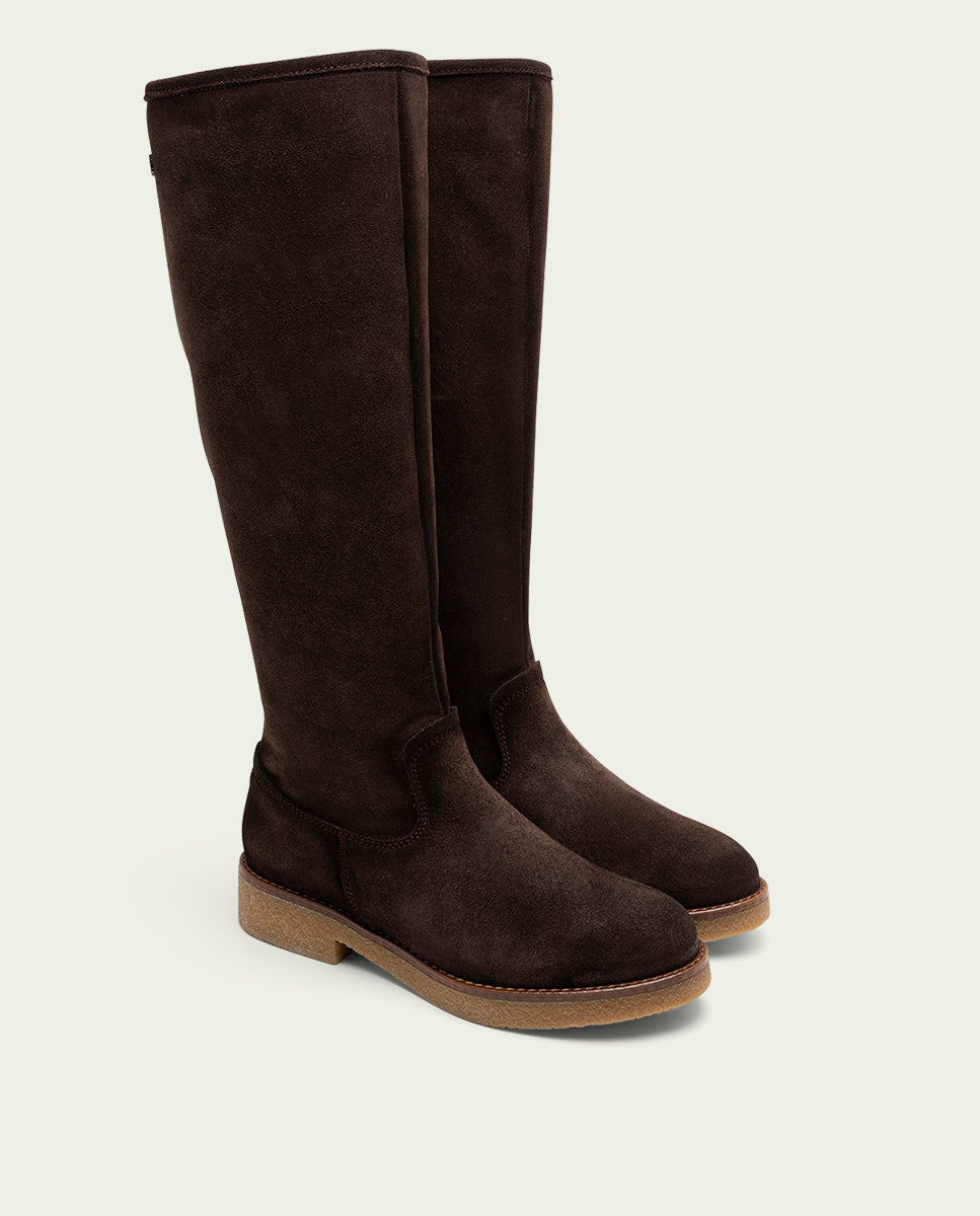 BOTTES HAUTES EN CUIR MOKA AVEC FERMETURE ÉCLAIR INÉS