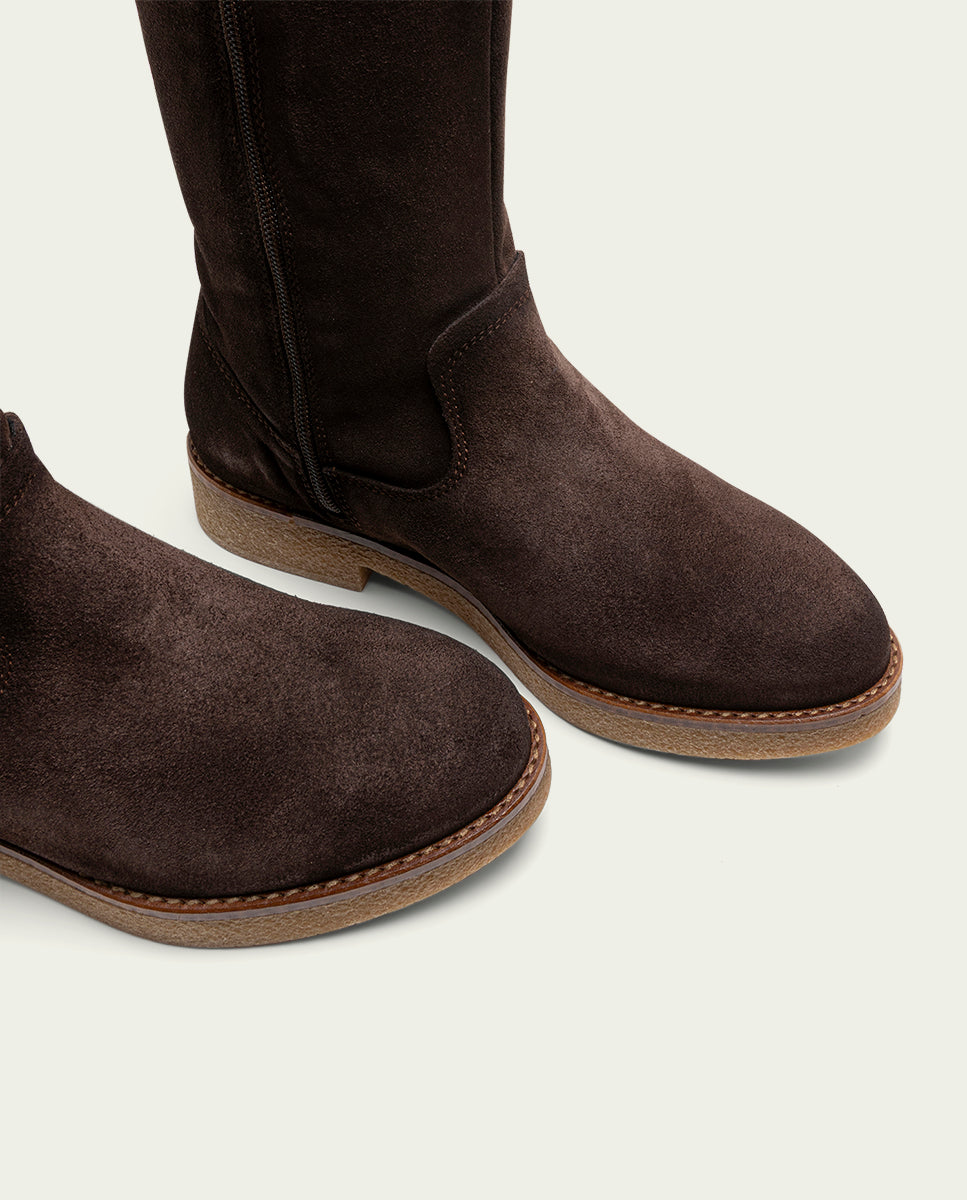 BOTTES HAUTES EN CUIR MOKA AVEC FERMETURE ÉCLAIR INÉS