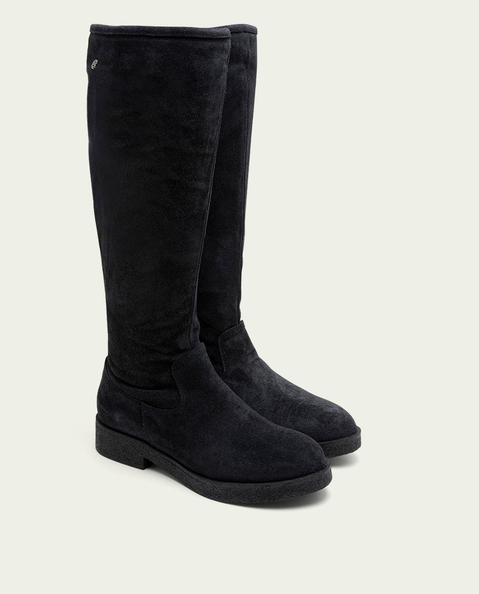 INÉS CHARCOAL LEATHER TALL BOOTS WITH ZIPPER