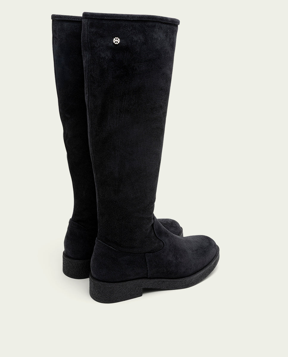 INÉS CHARCOAL LEATHER TALL BOOTS WITH ZIPPER