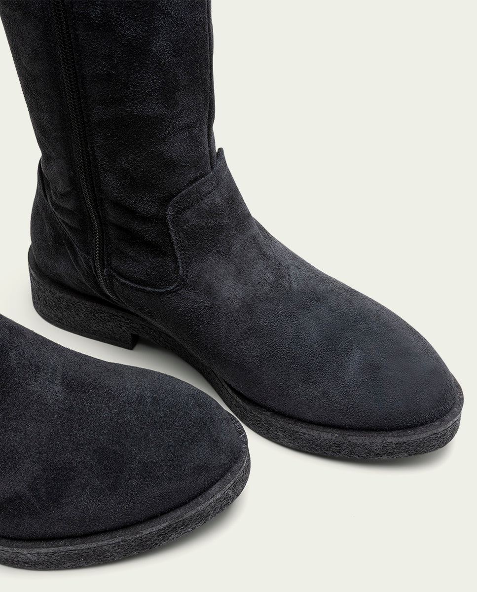 INÉS CHARCOAL LEATHER TALL BOOTS WITH ZIPPER