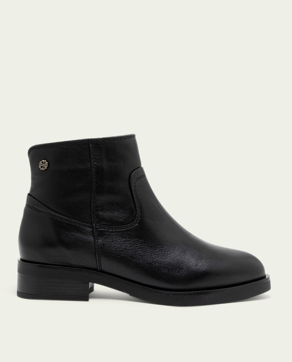 JIMENA BLACK LEATHER ANKLE BOOTS WITH ZIPPER