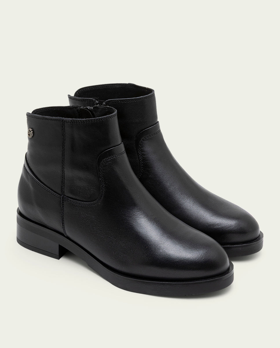 JIMENA BLACK LEATHER ANKLE BOOTS WITH ZIPPER