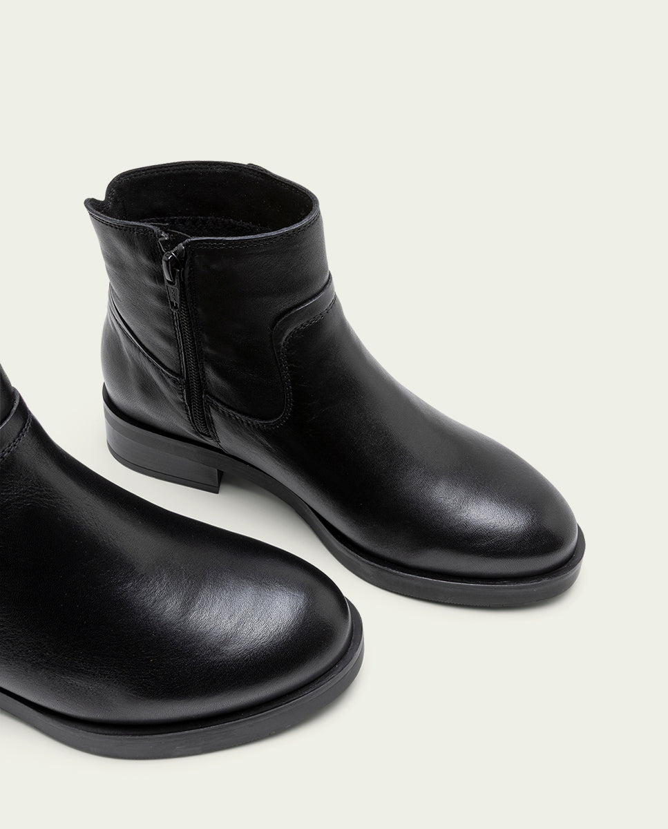 JIMENA BLACK LEATHER ANKLE BOOTS WITH ZIPPER