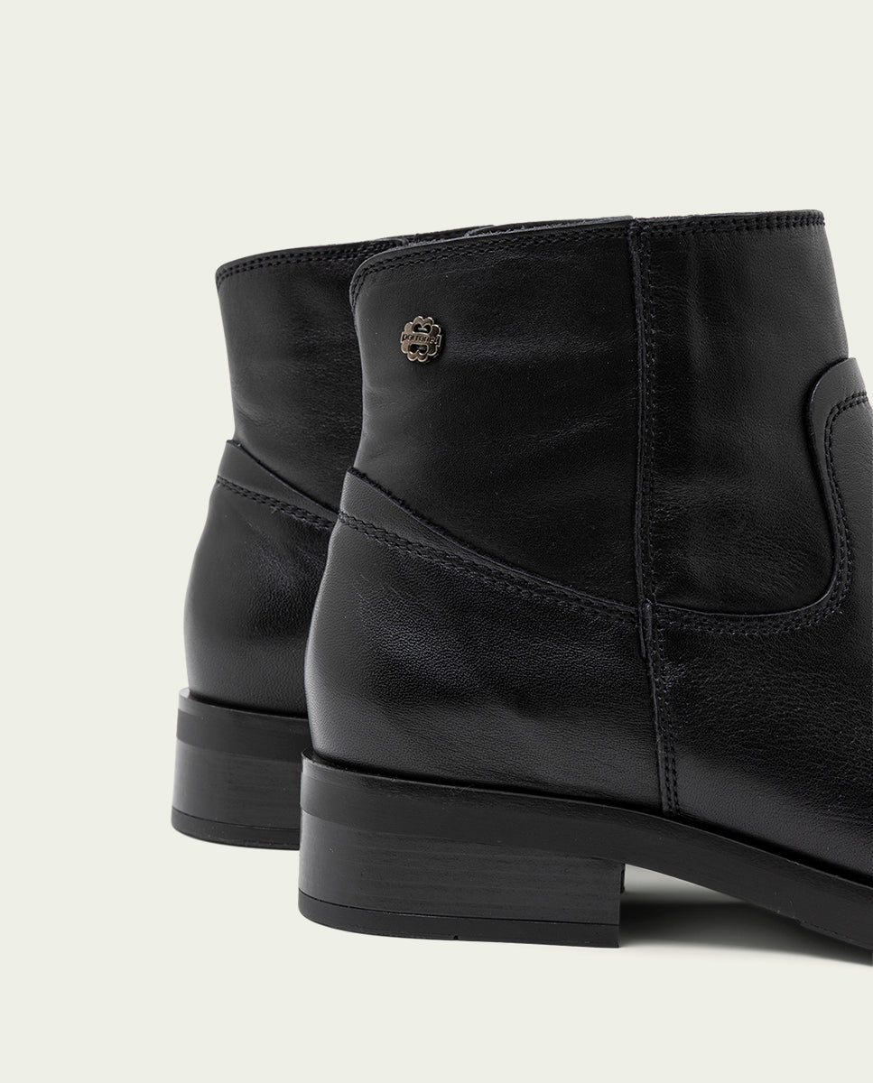 JIMENA BLACK LEATHER ANKLE BOOTS WITH ZIPPER