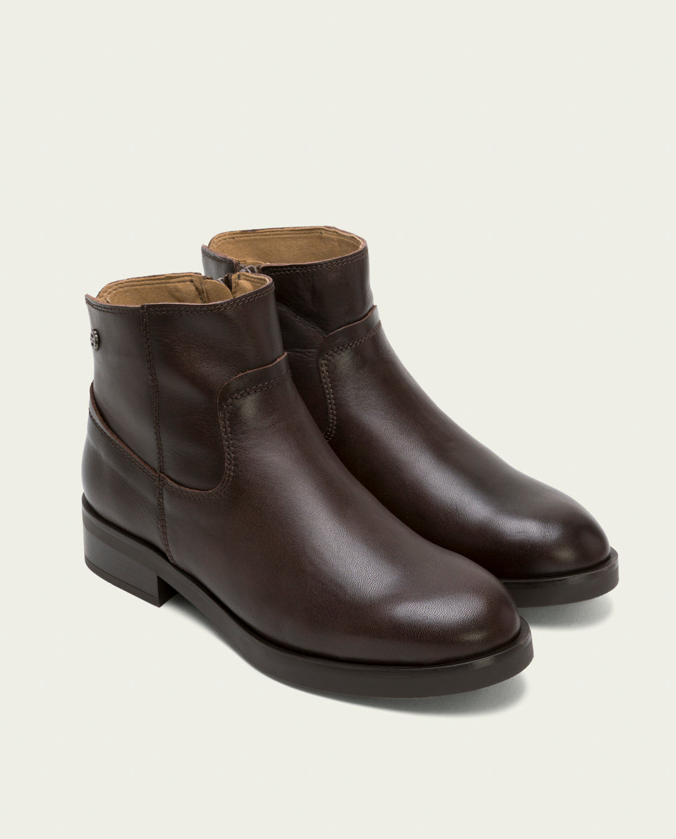 Moka leather ankle boots with zipper Jimena