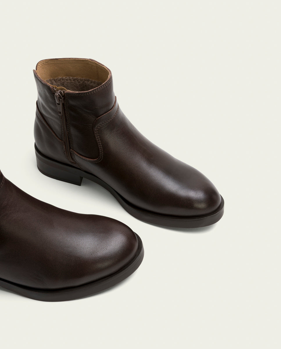 Moka leather ankle boots with zipper Jimena