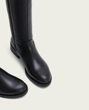Black leather knee-high boots with zipper Jana