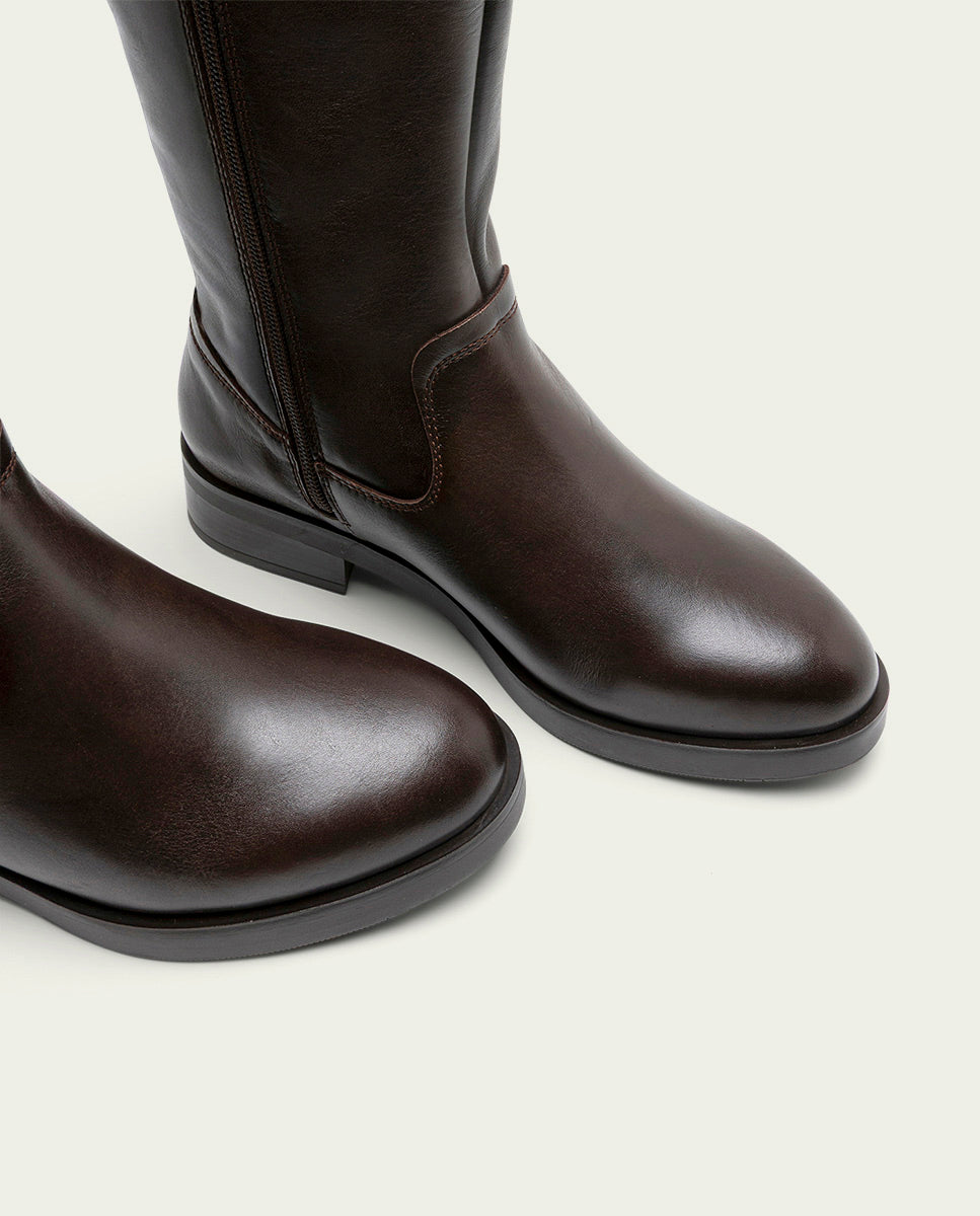 BOTTES HAUTES EN CUIR AVEC FERMETURE ÉCLAIR JANA MOKA