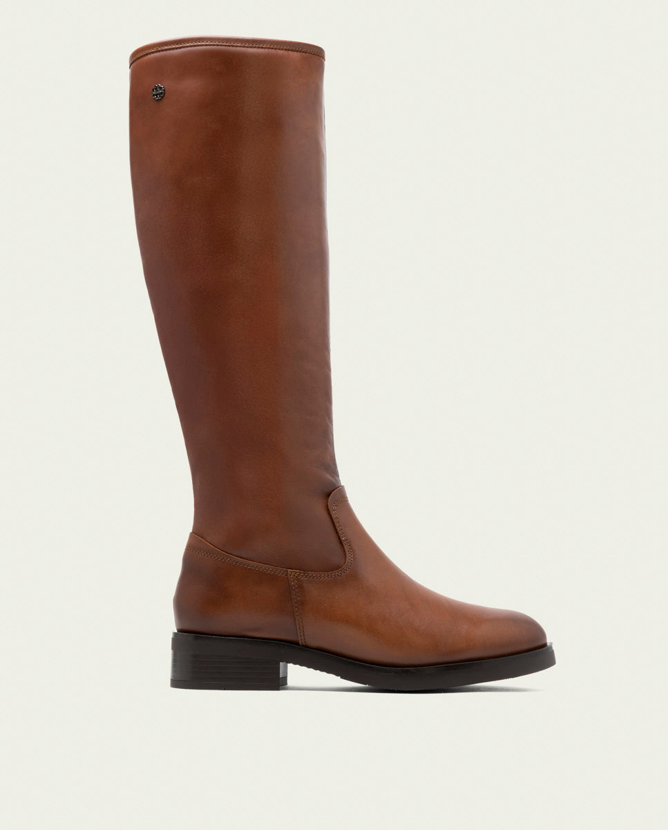Leather knee-high boots with leather and zipper Jana