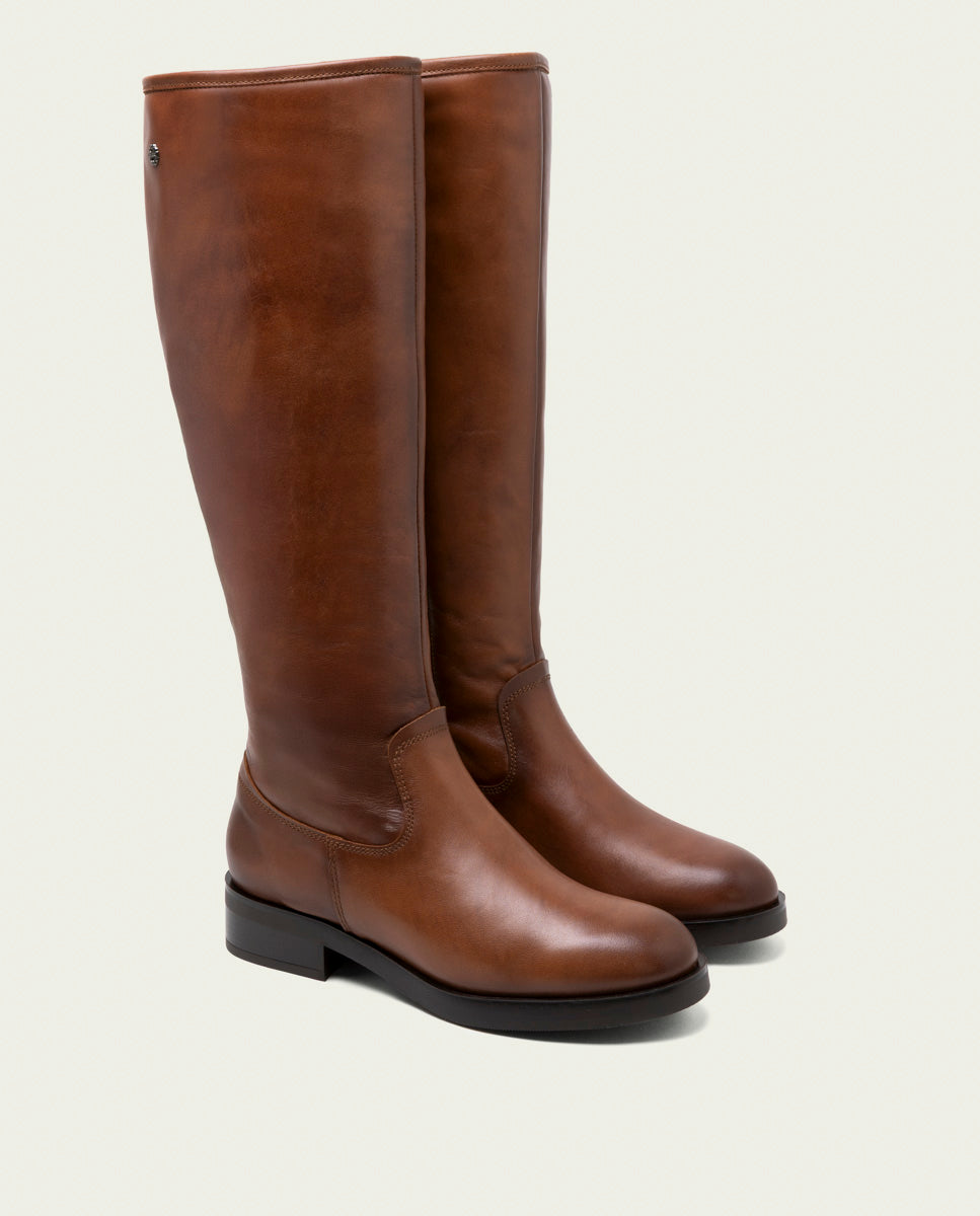 Leather knee-high boots with leather and zipper Jana