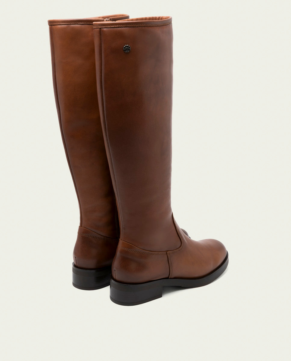 Leather knee-high boots with leather and zipper Jana
