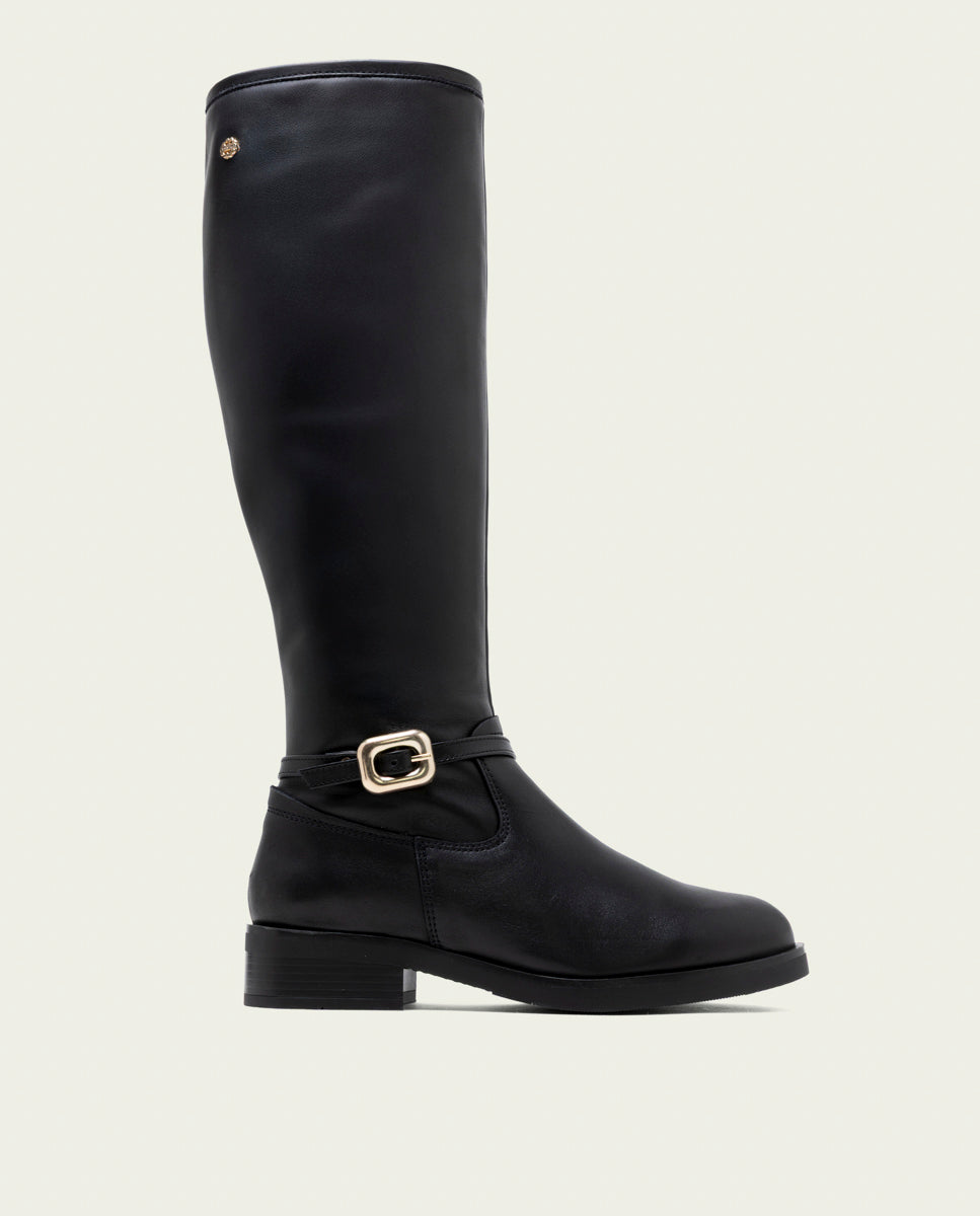 Black leather knee-high boots with zipper Jara