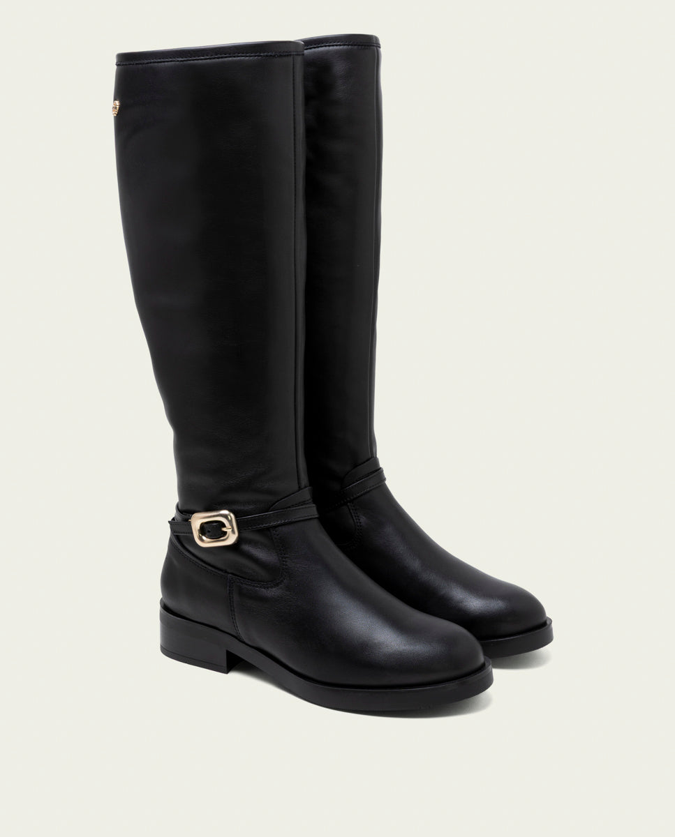 Black leather knee-high boots with zipper Jara