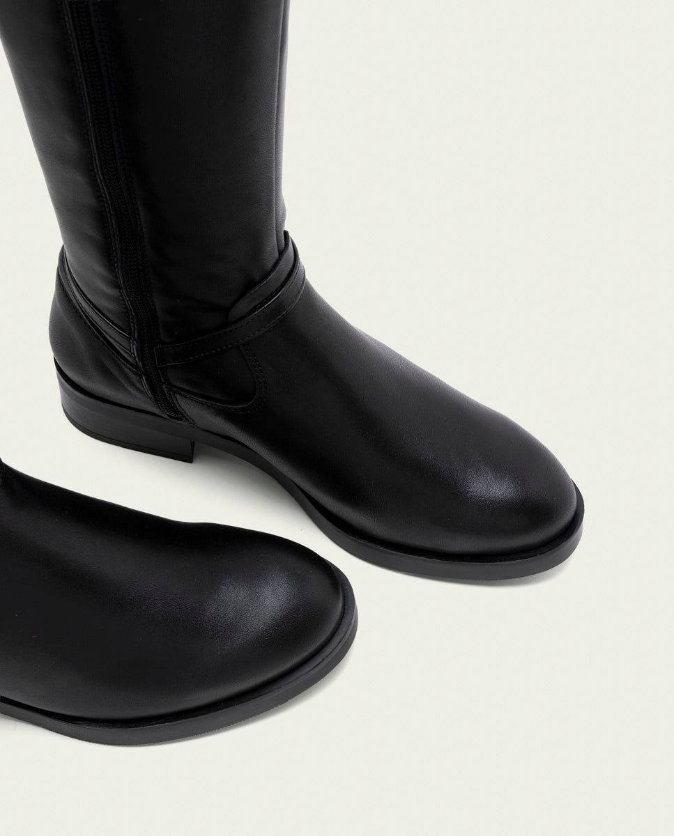 Black leather knee-high boots with zipper Jara