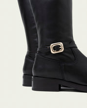 Black leather knee-high boots with zipper Jara