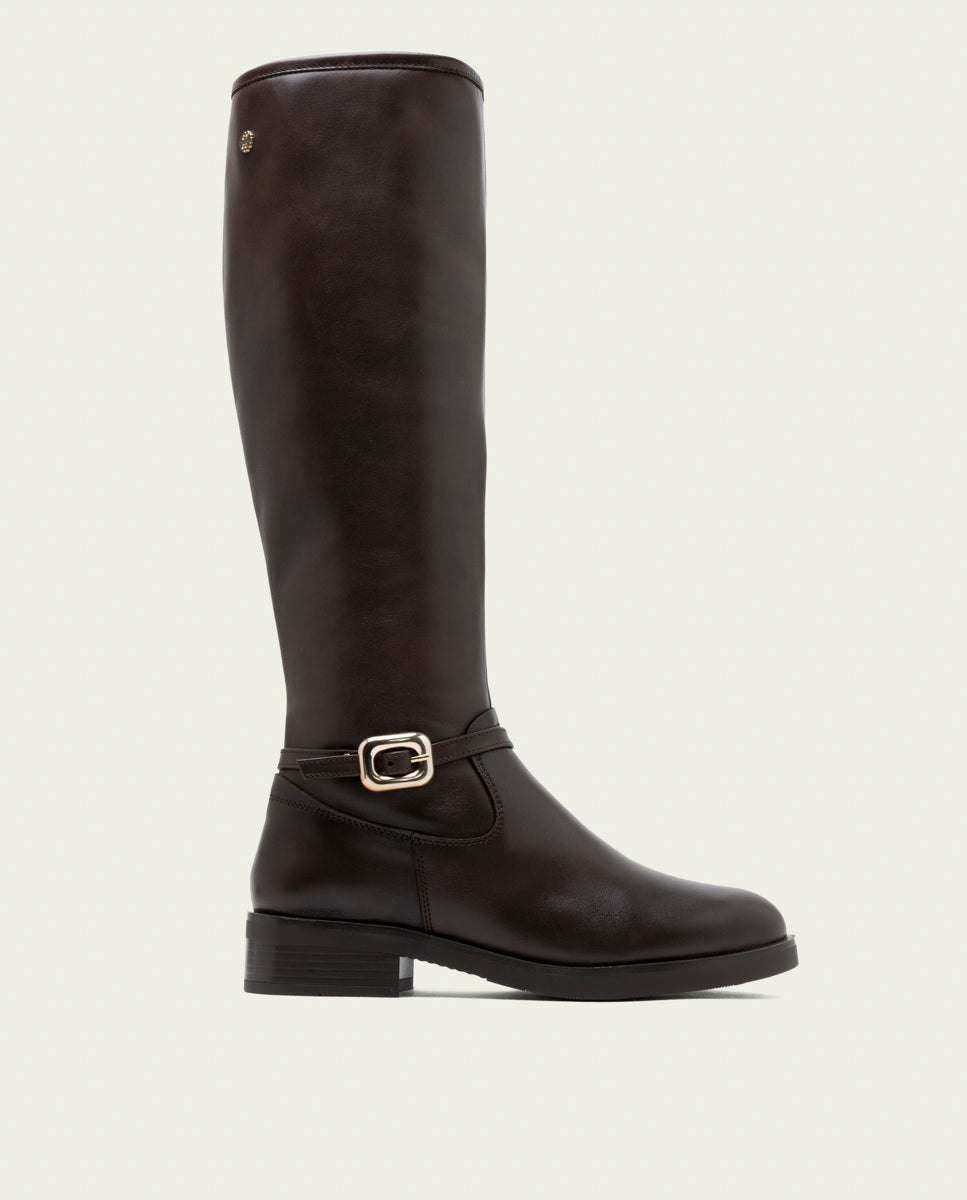 Moka leather knee-high boots with zipper Jara