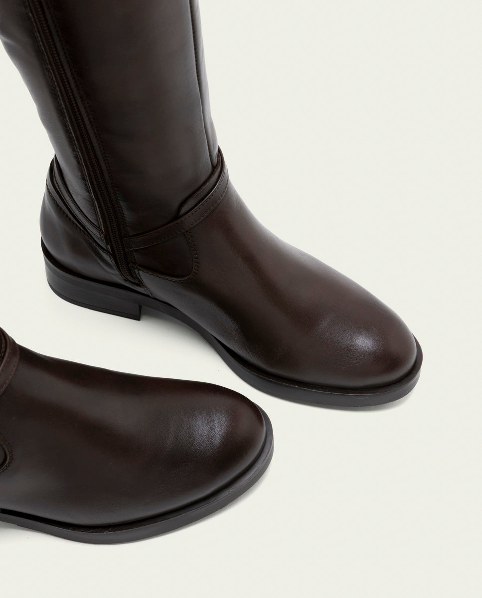 Moka leather knee-high boots with zipper Jara
