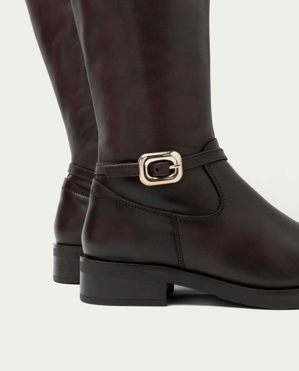 Moka leather knee-high boots with zipper Jara