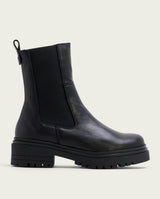 Black leather ankle boots with elastic panels Katia