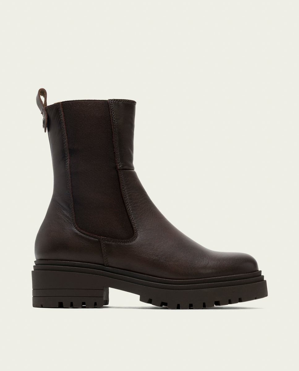 Moka leather ankle boots with elastic panels Katia