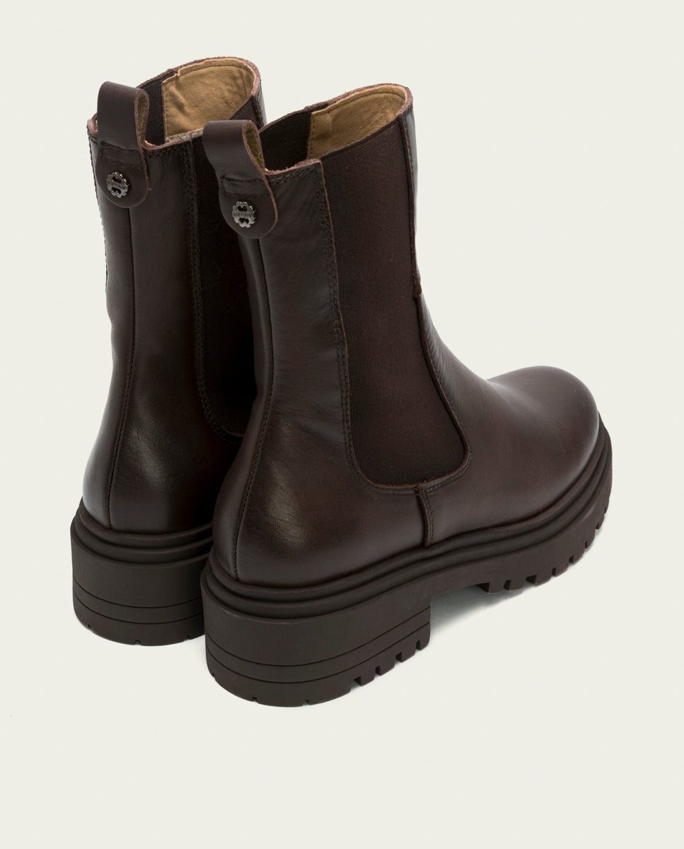 Moka leather ankle boots with elastic panels Katia