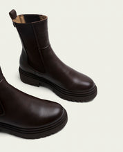 Moka leather ankle boots with elastic panels Katia