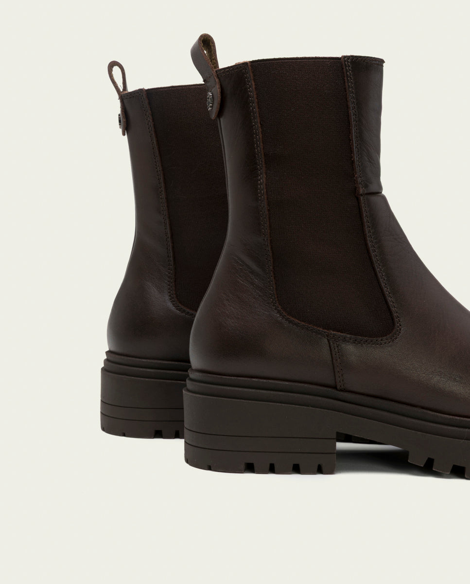 Moka leather ankle boots with elastic panels Katia
