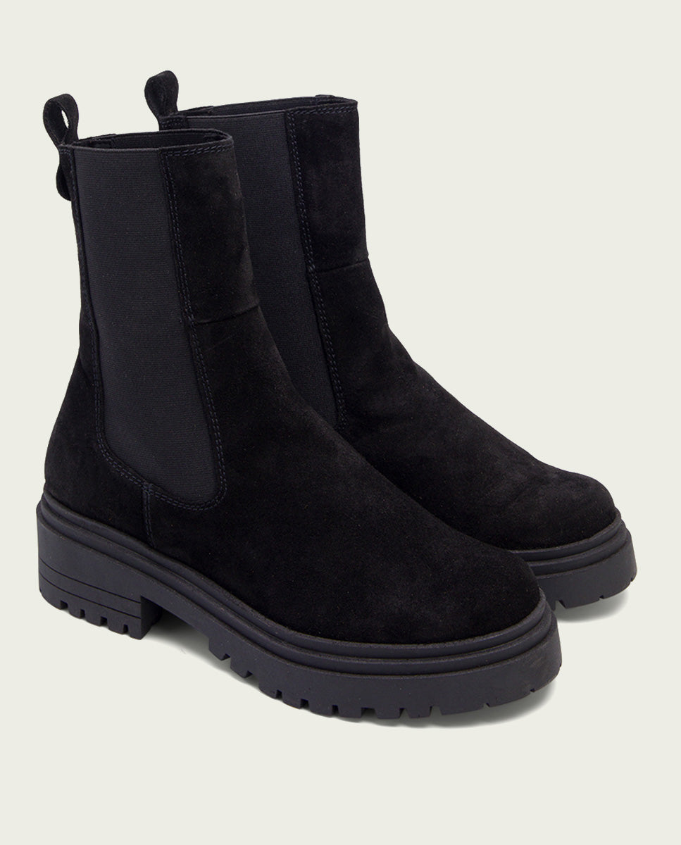 Black suede ankle boots with elastic panels Kira