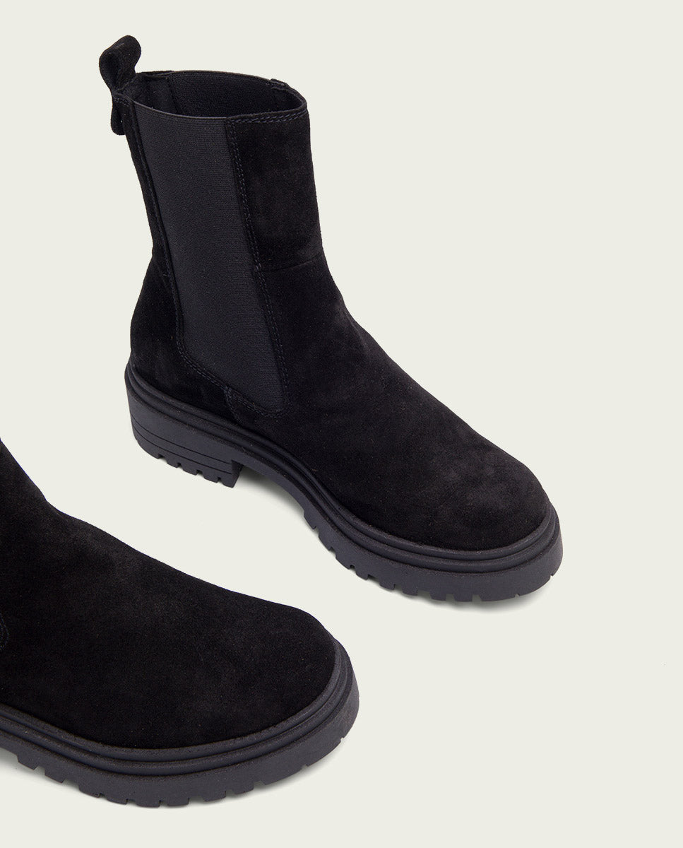 Black suede ankle boots with elastic panels Kira