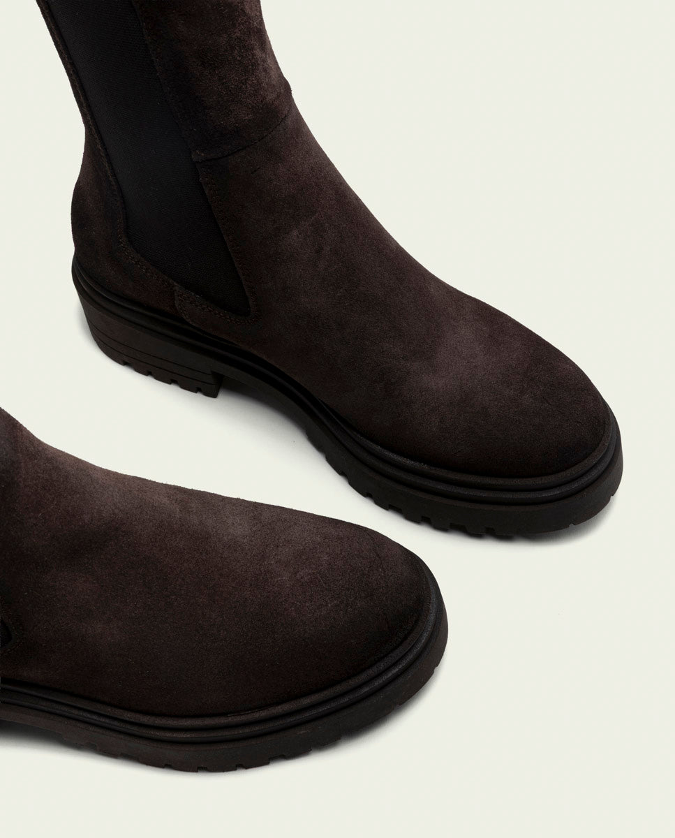 Moka suede ankle boots with elastic panels Kira