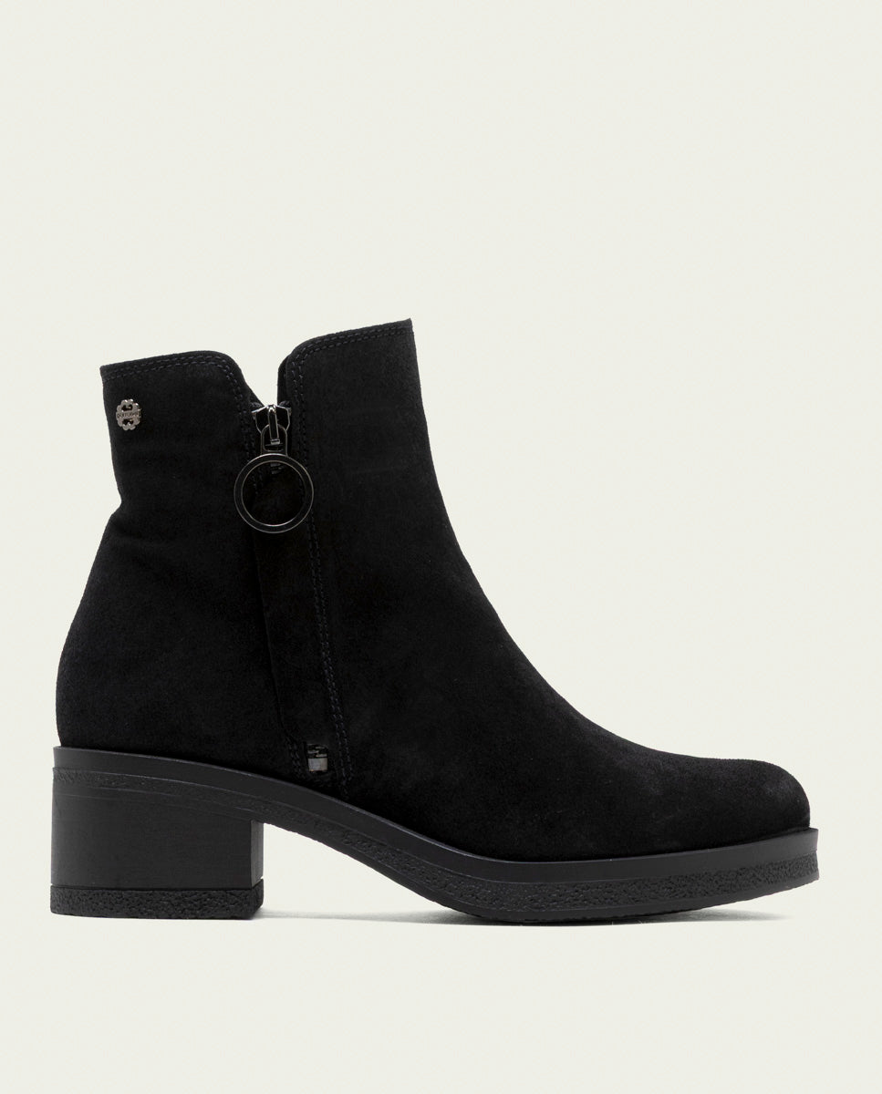BLACK LUNA LEATHER ANKLE BOOTS WITH ZIPPER
