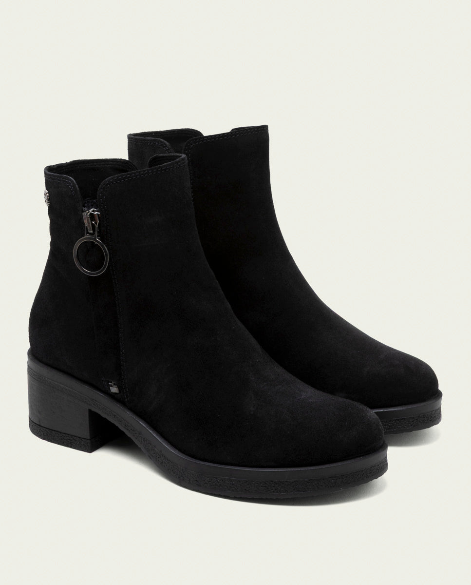 BLACK LUNA LEATHER ANKLE BOOTS WITH ZIPPER