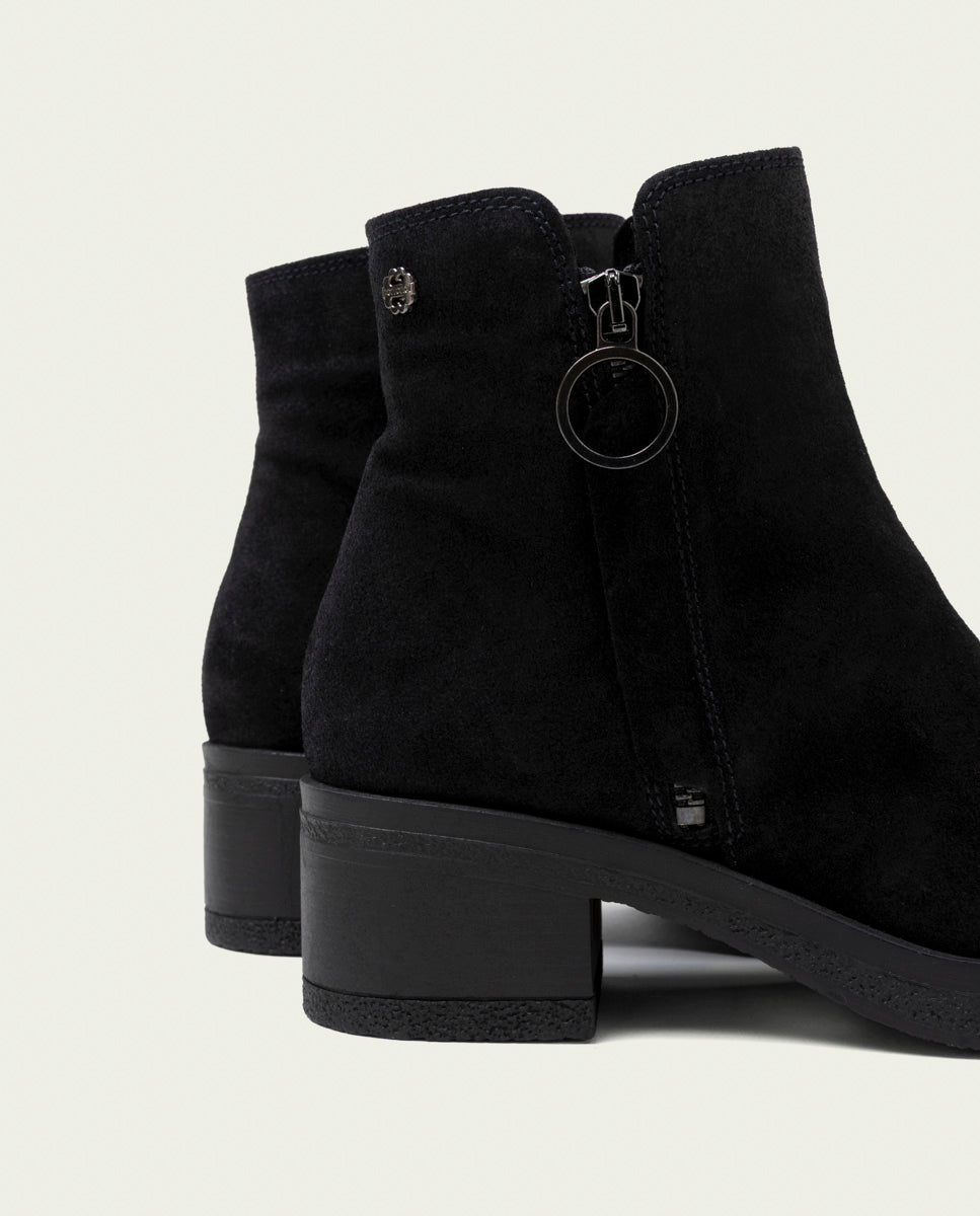 BLACK LUNA LEATHER ANKLE BOOTS WITH ZIPPER