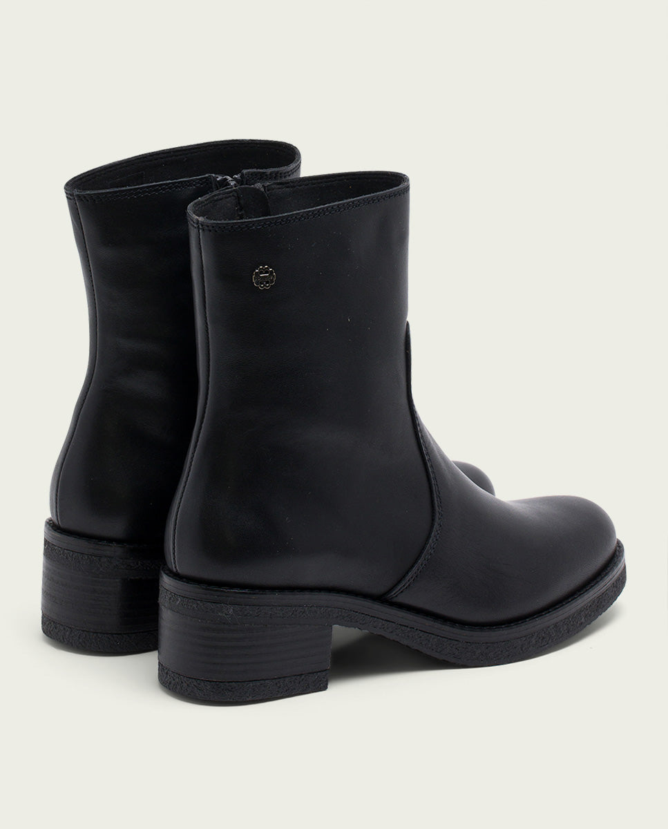 BLACK LOLA LEATHER ANKLE BOOTS WITH ZIPPER