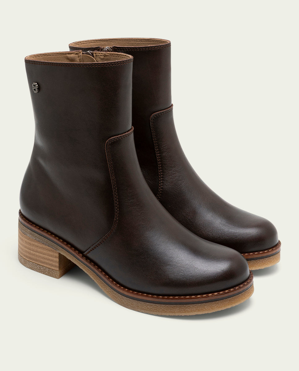 MOCHA LOLA LEATHER ANKLE BOOTS WITH ZIPPER