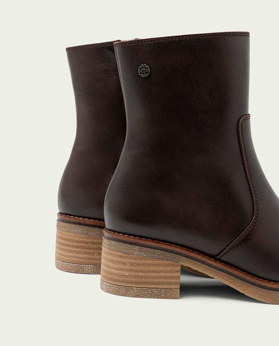MOCHA LOLA LEATHER ANKLE BOOTS WITH ZIPPER