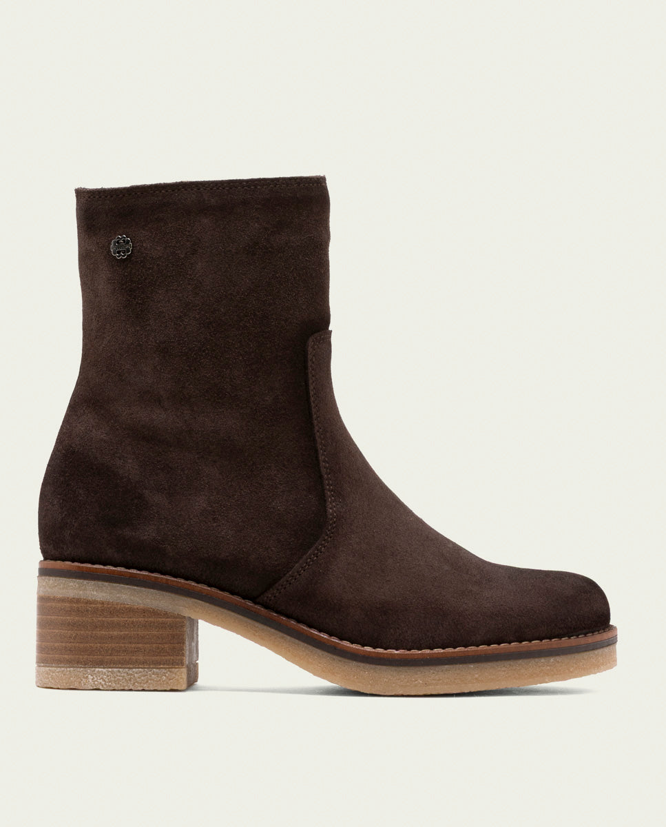 MOCHA LIDIA LEATHER ANKLE BOOTS WITH ZIPPER