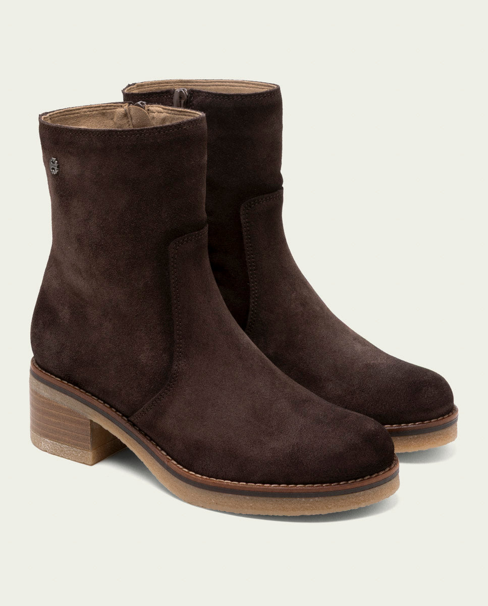 MOCHA LIDIA LEATHER ANKLE BOOTS WITH ZIPPER
