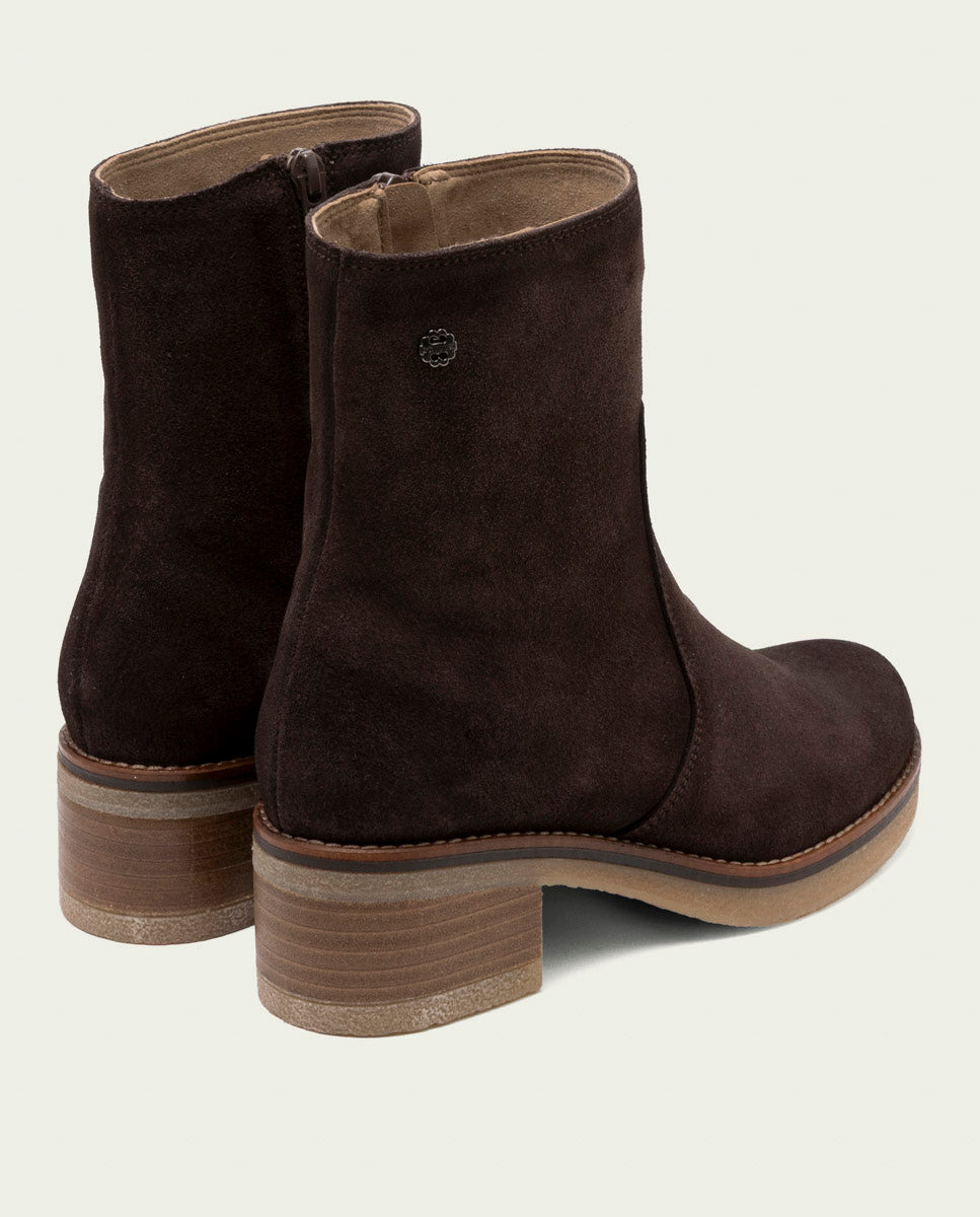 MOCHA LIDIA LEATHER ANKLE BOOTS WITH ZIPPER